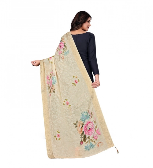 Generic Women's chanderi silk  Printed Dupatta (Beige, Length: 2 Mtr)