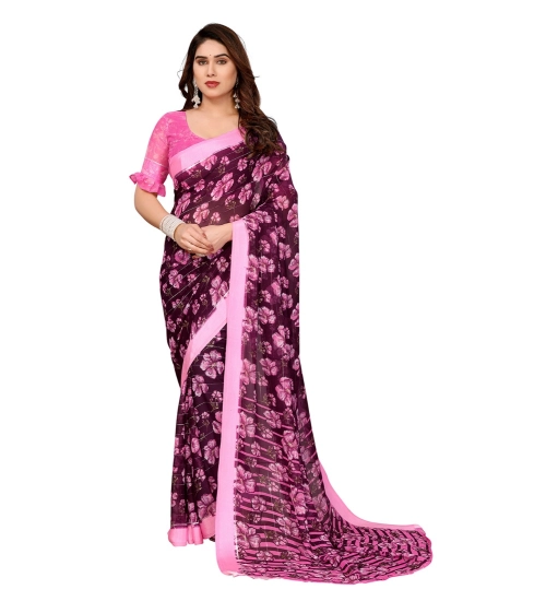 Generic Women's Georgette Printed Saree With Unstitched Blouse 5.5Mtr (Pink)