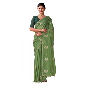 Generic Women's Digital Printed  Georgette Saree With Unstitched Blouse (Pista, 5-6 Mtrs)