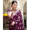 Generic Women's Soft Lichi Silk Printed Saree With Unstitched Blouse 5.5Mtr (Purple)