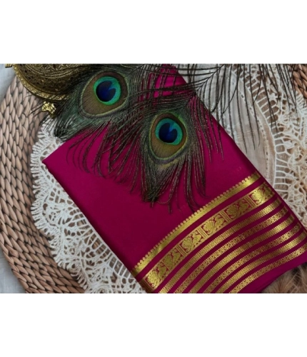Generic Women's Crepe Chit Pallu Solid Saree With Unstitched Blouse 5.5Mtr (Dark Pink)