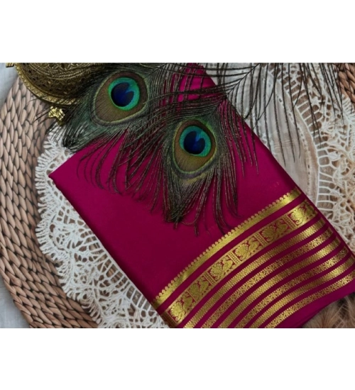 Generic Women's Crepe Chit Pallu Solid Saree With Unstitched Blouse 5.5Mtr (Dark Pink)