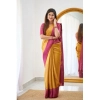 Generic Women's Soft Lichi Silk Printed Saree With Unstitched Blouse 5.5Mtr (Mustard )