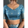 Generic Women's Satin Printed Saree With Unstitched Blouse 5.5Mtr (light Blue)