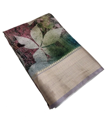 Generic Women's Cotton Silk Printed Saree With Unstitched Blouse 5.5Mtr (Multicolor)