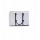 Generic Women's Polyurethane Solid Structured Shoulder Tote Handbag (Cream-Navy Blue)