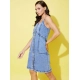 Generic Women's Denim Solid Sleeveless Dress (Blue) Generic Women's Denim Solid Sleeveless Dress (Blue)