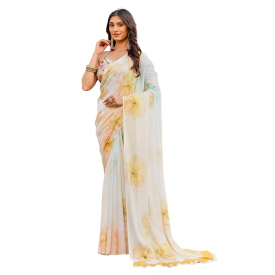 Generic Women's Georgette Floral Printed Saree With Unstitched Blouse 5.5Mtr (Off White-Yellow) Generic Women's Georgette Floral Printed Saree With Unstitched Blouse 5.5Mtr (Off White-Yellow)