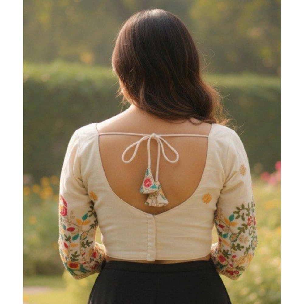 Generic Women's Cambric Cotton Round Neck Padded Blouse (White, 38 Ready Size (Self-Alterable 36–40) Generic Women's Cambric Cotton Round Neck Padded Blouse (White, 38 Ready Size (Self-Alterable 36–40)