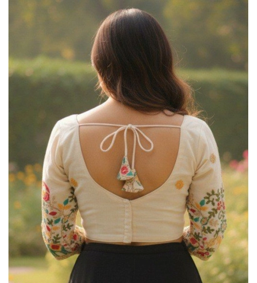 Generic Women's Cambric Cotton Round Neck Padded Blouse (White, 38 Ready Size (Self-Alterable 36–40)