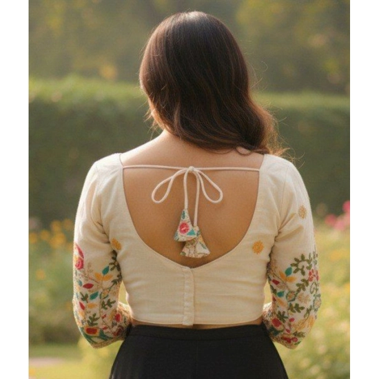 Generic Women's Cambric Cotton Round Neck Padded Blouse (White, 38 Ready Size (Self-Alterable 36–40) Generic Women's Cambric Cotton Round Neck Padded Blouse (White, 38 Ready Size (Self-Alterable 36–40)