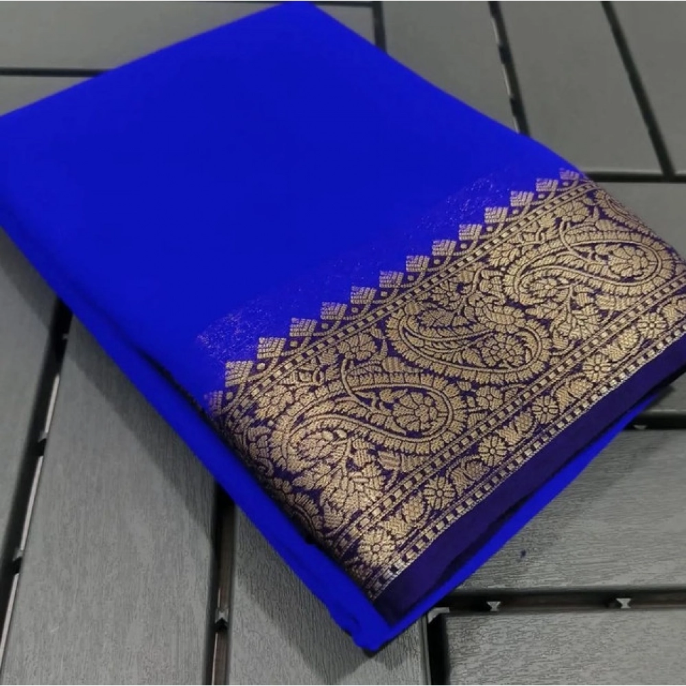 Generic Women's Crepe Chit Pallu Solid Saree With Unstitched Blouse 5.5Mtr (Navy Blue) Generic Women's Crepe Chit Pallu Solid Saree With Unstitched Blouse 5.5Mtr (Navy Blue)