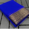 Generic Women's Crepe Chit Pallu Solid Saree With Unstitched Blouse 5.5Mtr (Navy Blue)