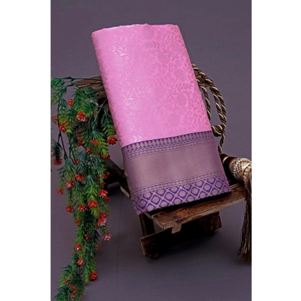 Generic Women's Soft Litchi Silk Jacquard Work Saree With Unstitched Blouse 5.5Mtr (Pink) Generic Women's Soft Litchi Silk Jacquard Work Saree With Unstitched Blouse 5.5Mtr (Pink)
