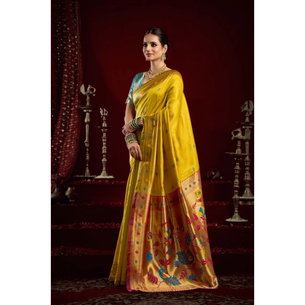 Generic Women's Silk Blend Woven Saree With Unstitched Blouse 5.5 Mtr (Mustard)