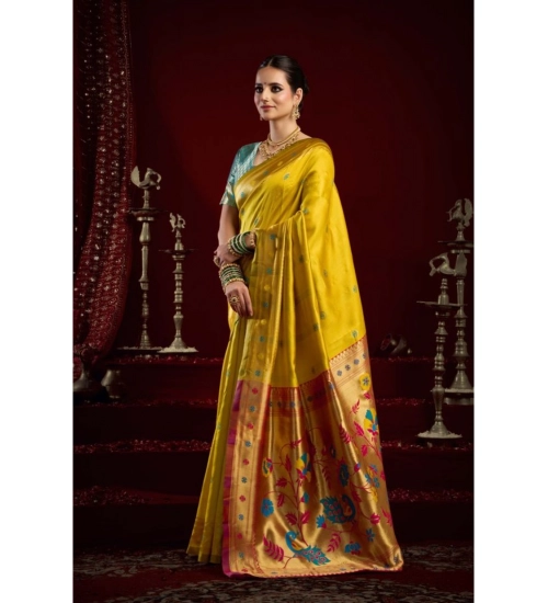 Generic Women's Silk Blend Woven Saree With Unstitched Blouse 5.5 Mtr (Mustard)
