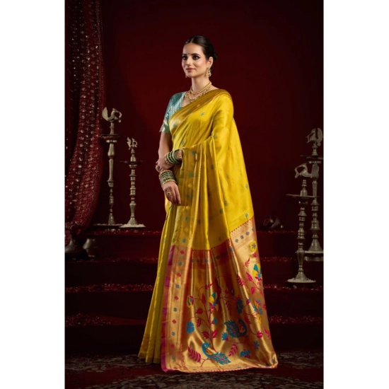 Generic Women's Silk Blend Woven Saree With Unstitched Blouse 5.5 Mtr (Mustard)