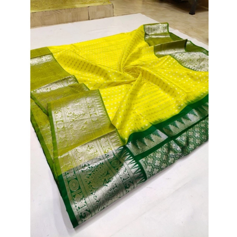 Generic Women's Soft Litchi Silk Jacquard Work Saree With Unstitched Blouse 5.5Mtr (Yellow) Generic Women's Soft Litchi Silk Jacquard Work Saree With Unstitched Blouse 5.5Mtr (Yellow)