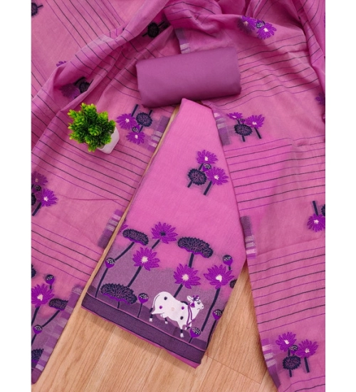 Generic Women's Banarasi Silk Printed Unstitched Salwar Suit Material With Dupatta (Pink, 3Mtrs)