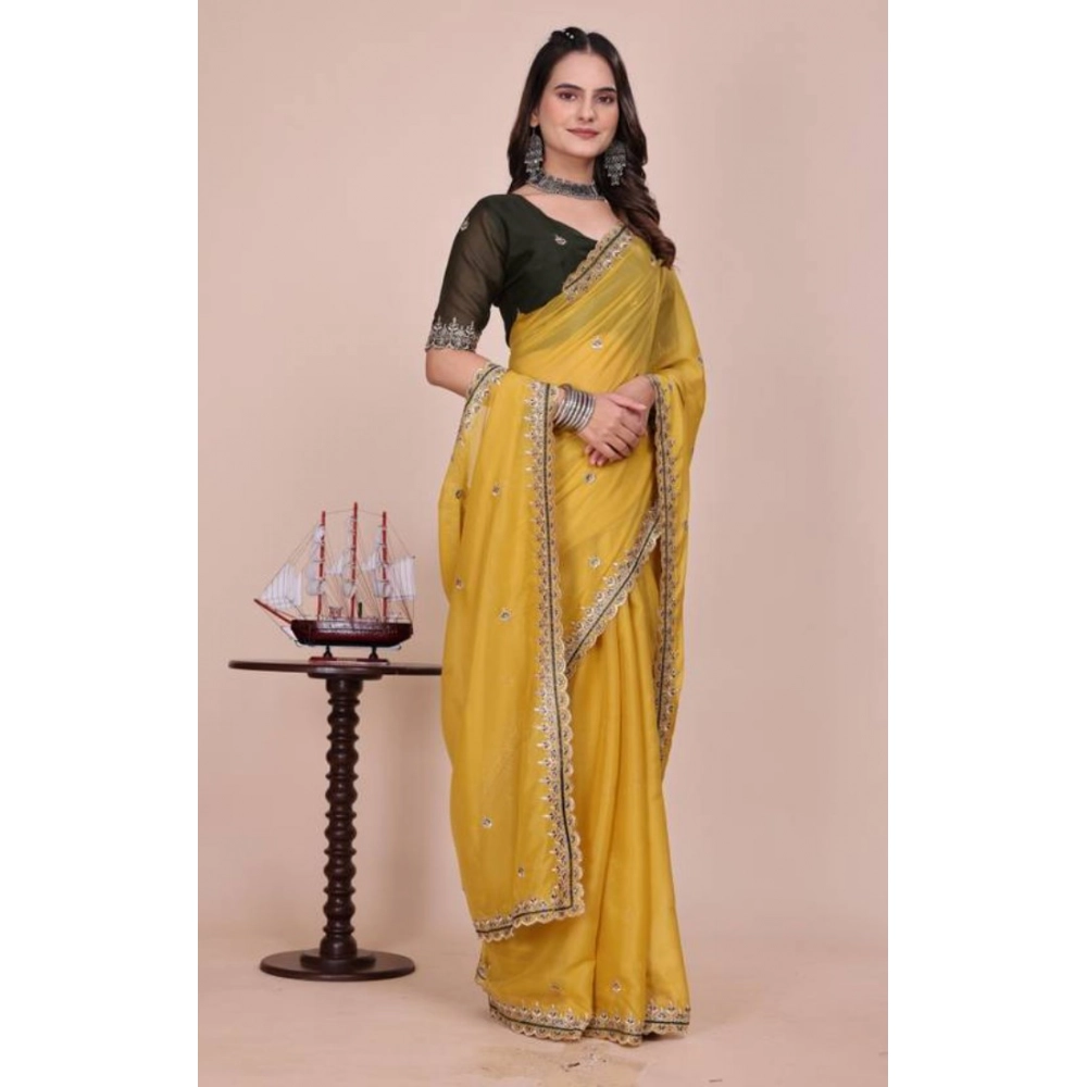 Generic Women's Georgette Embellished Saree With Unstitched Blouse 5.5Mtr�(Yellow)