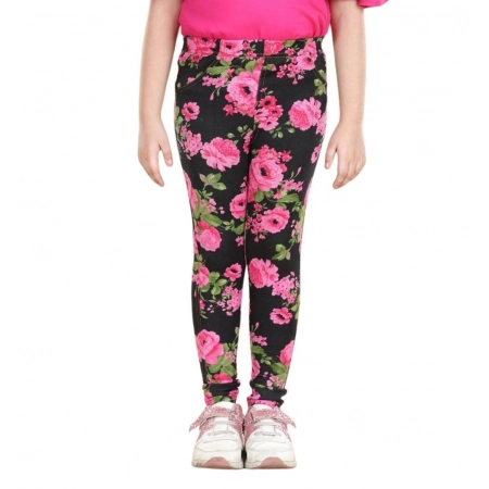 Generic Girl's Cotton Lycra Floral Elasticated Jeggings (Black-Pink) Generic Girl's Cotton Lycra Floral Elasticated Jeggings (Black-Pink)
