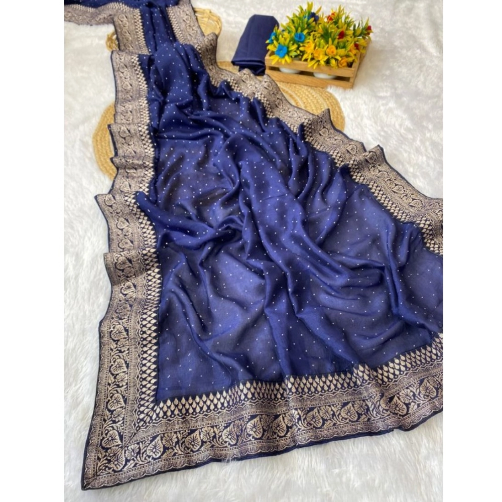 Generic Women's Silk Embroidred Saree With Unstitched Blouse 5.5Mtr (Blue) Generic Women's Silk Embroidred Saree With Unstitched Blouse 5.5Mtr (Blue)