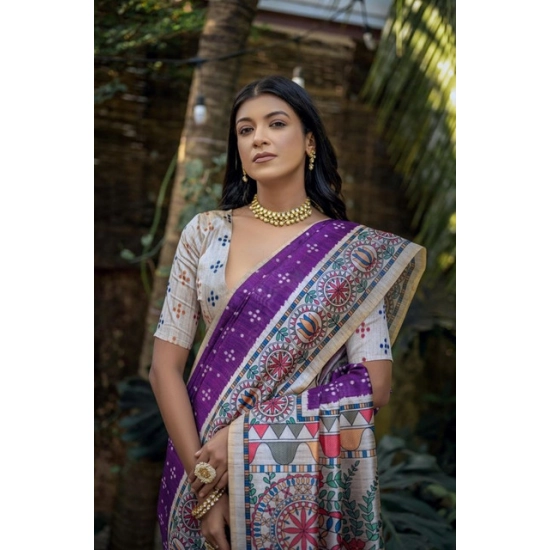 Generic Women's Faux_Tussar Geometric_Print Saree With Unstitched Blouse 5.5Mtr (Purple) Generic Women's Faux_Tussar Geometric_Print Saree With Unstitched Blouse 5.5Mtr (Purple)