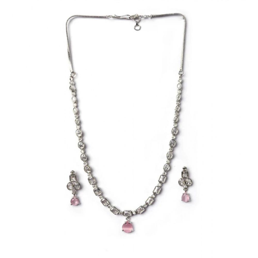 Generic Women's Brass Silver Plated Necklace set (Pink) Generic Women's Brass Silver Plated Necklace set (Pink)