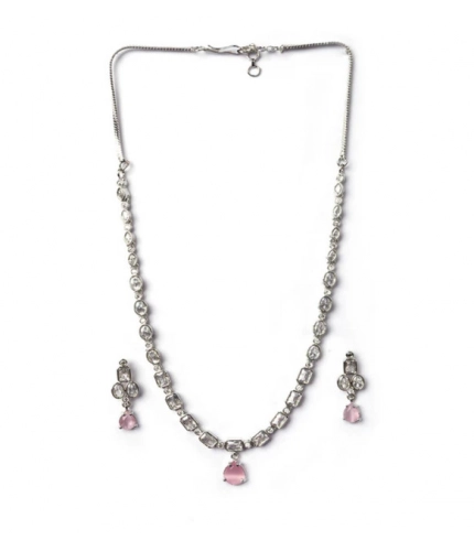 Generic Women's Brass Silver Plated Necklace set (Pink) Generic Women's Brass Silver Plated Necklace set (Pink)