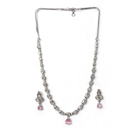 Generic Women's Brass Silver Plated Necklace set (Pink) Generic Women's Brass Silver Plated Necklace set (Pink)