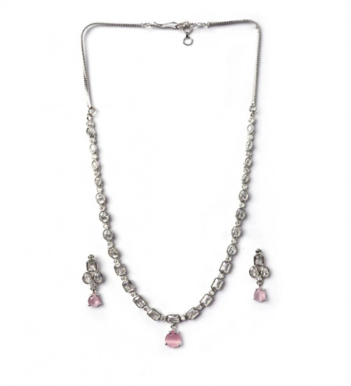 Generic Women's Brass Silver Plated Necklace set (Pink) Generic Women's Brass Silver Plated Necklace set (Pink)