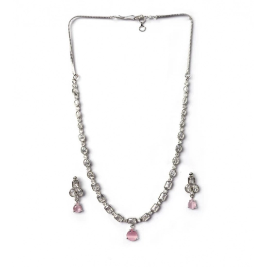 Generic Women's Brass Silver Plated Necklace set (Pink) Generic Women's Brass Silver Plated Necklace set (Pink)