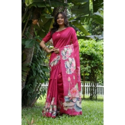 Generic Women's Faux_Tussar Floral Saree With Unstitched Blouse 5.5Mtr (Pink)