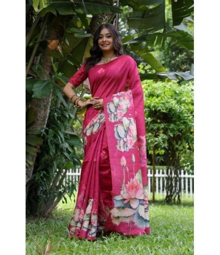 Generic Women's Faux_Tussar Floral Saree With Unstitched Blouse 5.5Mtr (Pink)