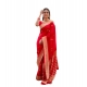 Generic Women's Litchi silk Printed Saree With Unstitched Blouse (Red)