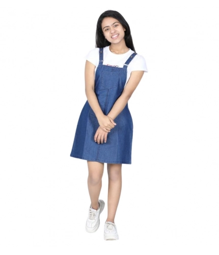 Generic Girl's Denim Solid Sleeveless Dress (Blue)