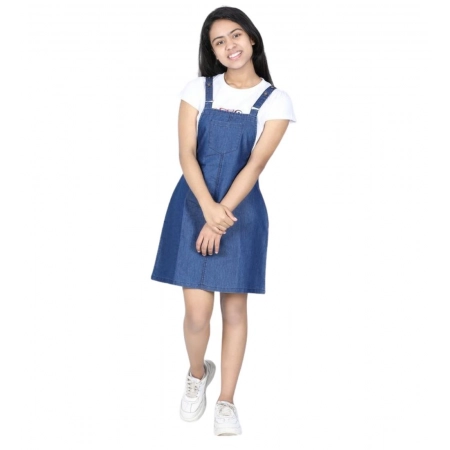 Generic Girl's Denim Solid Sleeveless Dress (Blue) Generic Girl's Denim Solid Sleeveless Dress (Blue)