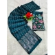 Generic Women's Georgette Striped Saree With Unstitched Blouse 5.5Mtr (Teal)