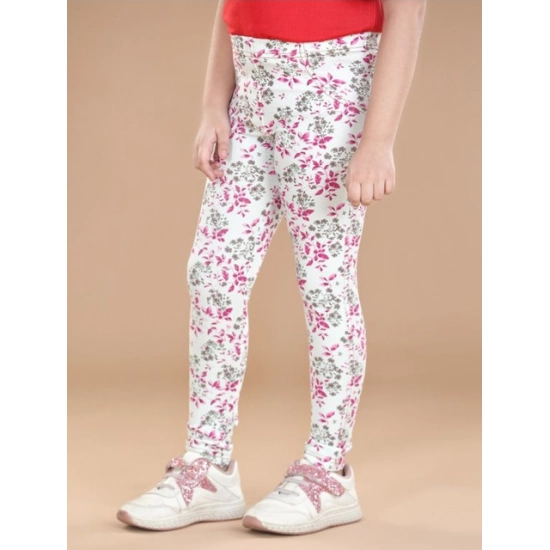 Generic Girl's Cotton Lycra Floral Elasticated Jeggings (White-Pink) Generic Girl's Cotton Lycra Floral Elasticated Jeggings (White-Pink)