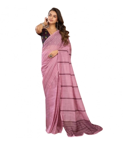 Generic Women's Faux Linen Geometric Ready to wear Saree With Unstitched Blouse 5.5Mtr (LightPink)