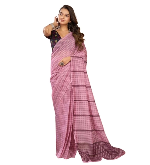 Generic Women's Faux Linen Geometric Ready to wear Saree With Unstitched Blouse 5.5Mtr (LightPink)