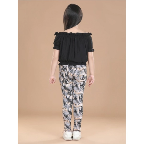 Generic Girl's Cotton Floral Elasticated Jegging and Top Set (Black) Generic Girl's Cotton Floral Elasticated Jegging and Top Set (Black)