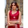 Generic Women's Faux Shimmer Geometric Ready to wear Saree With Unstitched Blouse 5.5Mtr (Red)