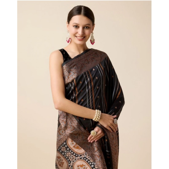 Generic Women's Soft Silk Jacquard Saree With Unstitched Blouse 5.5Mtr (Black)