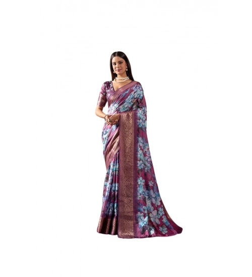 Generic Women's Faux_Silk Printed Saree With Unstitched Blouse 5.5Mtr (Blue)