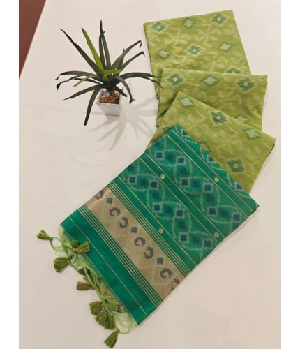 Generic Women's Raw Silk Ikkat Saree With Unstitched Blouse 5.5Mtr (Green)