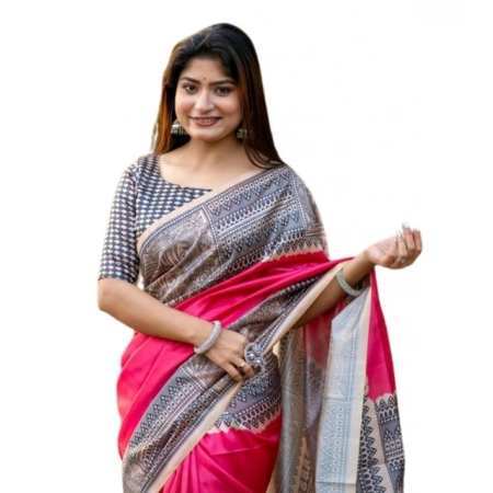 Generic Women's Faux_Tussar Geometric_Print Saree With Unstitched Blouse 5.5Mtr (Pink) Generic Women's Faux_Tussar Geometric_Print Saree With Unstitched Blouse 5.5Mtr (Pink)