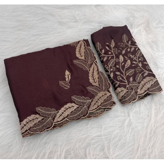 Generic Women's Georgette Embroidered Saree With Unstitched Blouse 5.5Mtr (Wine) Generic Women's Georgette Embroidered Saree With Unstitched Blouse 5.5Mtr (Wine)