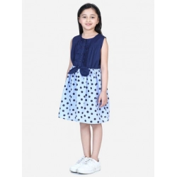 Generic Girl's Denim Polka Sleeveless Dress (Blue)