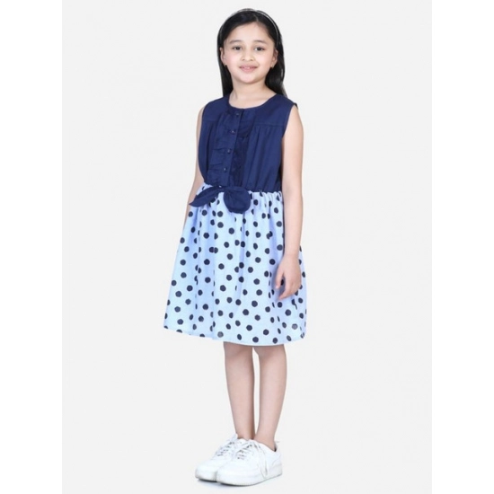 Generic Girl's Denim Polka Sleeveless Dress (Blue) Generic Girl's Denim Polka Sleeveless Dress (Blue)